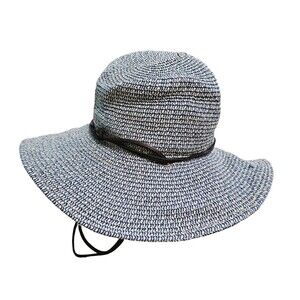 Columbia Womens Packable Sun Hat Bucket Leather Strap Beach Pool Blue White